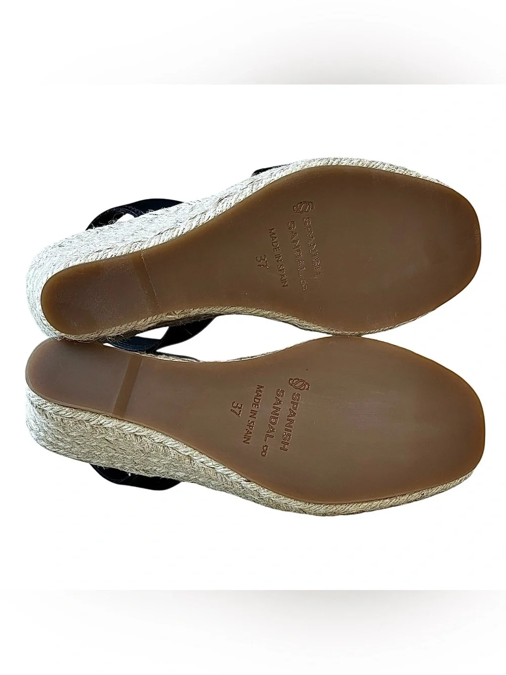 🌹NWOB SPANISH SANDAL CO Black Leather Espadrille Wedge Sandals🌹